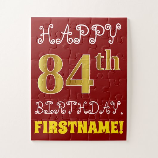 Rouge, Faux Gold 84e anniversaire + Puzzle de nom  (Vertical)