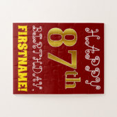 Rouge, Faux Gold 87e anniversaire + Puzzle de nom  (Horizontal)