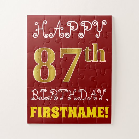 Rouge, Faux Gold 87e anniversaire + Puzzle de nom  (Vertical)