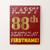 Rouge, Faux Gold 88e anniversaire + Puzzle de nom (Vertical)