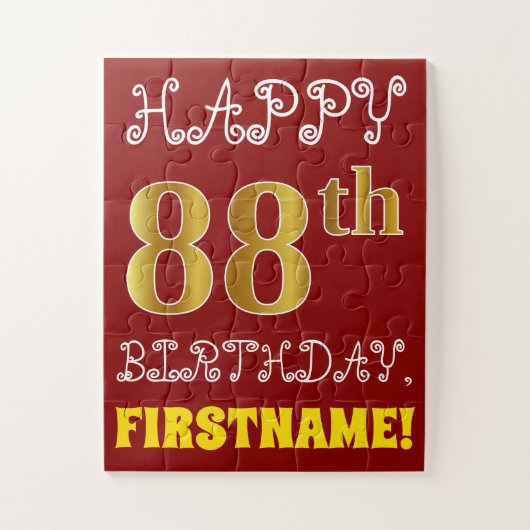 Rouge, Faux Gold 88e anniversaire + Puzzle de nom (Vertical)