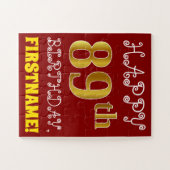 Rouge, Faux Gold 89e anniversaire + Puzzle de nom  (Horizontal)