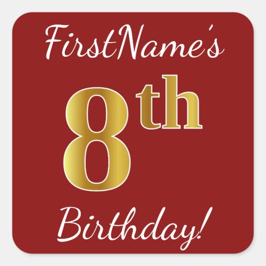 Rouge, Faux Gold 8e anniversaire + Autocollant de (Devant)