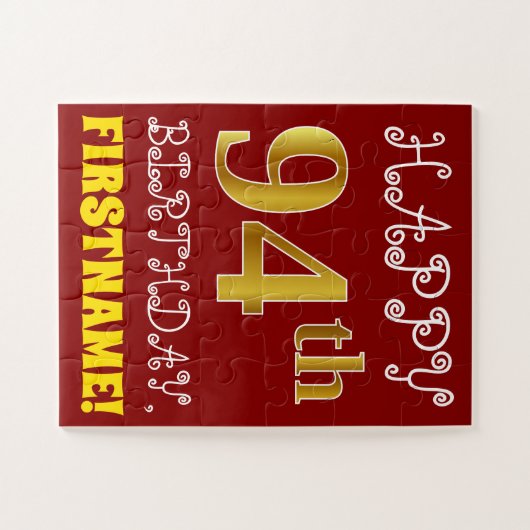 Rouge, Faux Gold 94e anniversaire + Puzzle de nom (Horizontal)