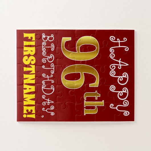 Rouge, Faux Gold 96e anniversaire + Puzzle de nom (Horizontal)