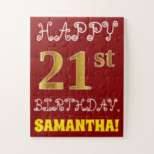 Rouge, Faux Or 21e Anniversaire + Puzzle Nom Perso