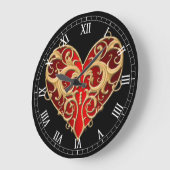 Rouge Filigree Coeur Romain Horloge numérique (Angle)