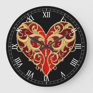 Rouge Filigree Coeur Romain Horloge numérique