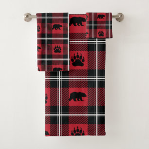 Rouge flanelle moderne d'ours et de patte et