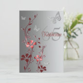 Rouge, fleurs argentées et invitation de papillons (Debout devant)