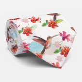 Rouge Floral Aquarelle Hummingbird Flowers Cravate (Roulé)