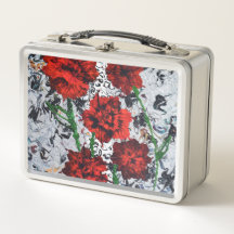 Rouge Floral Art Abstrait Lunchbox Métal unique