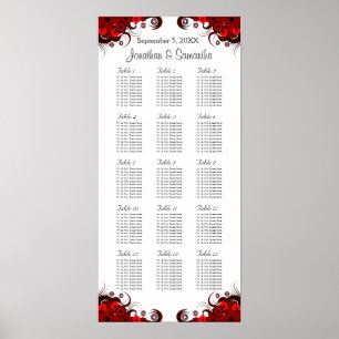 Rouge Floral & Blanc 15 Tables Mariages Tableau de