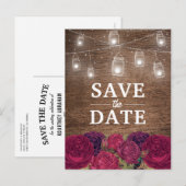 Rouge Floral Bourgogne Rustique Faire-Part de sauv (Devant / Derrière)