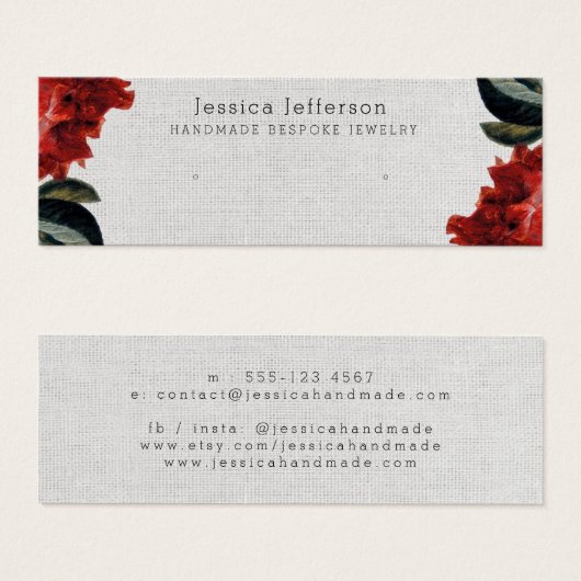 Rouge Floral Épouse Bijoux à oreille Petite carte (Devant & derrière)
