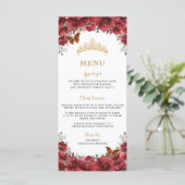 Rouge Floral Fleurs Or Quinceanera Menu Anniversai (Debout devant)