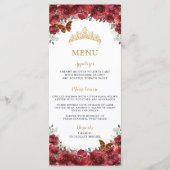 Rouge Floral Fleurs Or Quinceanera Menu Anniversai (Devant)