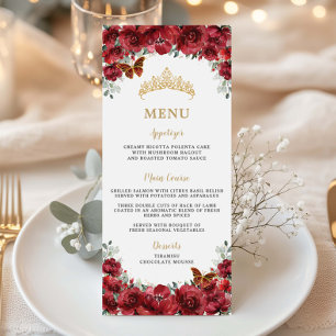 Rouge Floral Fleurs Or Quinceanera Menu Anniversai