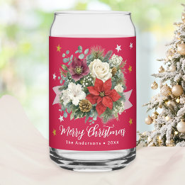 Rouge Floral Joyeux Noël Nom de Famille