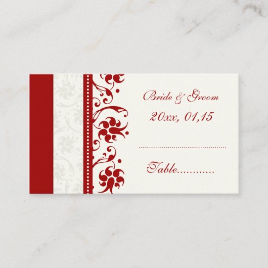 Rouge Floral Mariage Table Place Cartes de réglage (Devant)