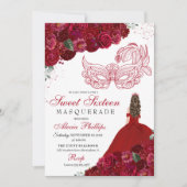 Rouge Floral Masquerade Sweet 16 Invitation (Devant)