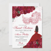 Rouge Floral Masquerade Sweet 16 Invitation (Devant)