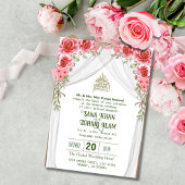 Rouge Floral Nikah Faire-part de mariage islamique