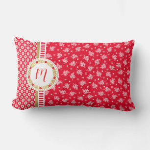 Rouge Floral Noël Monogramme Lumbar Coussin