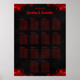 Rouge Floral & Noir 14 Tables Mariages Tableau de 