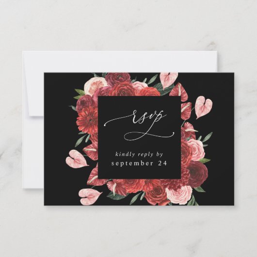 Rouge Floral Noir avec Repas RSVP (Devant)