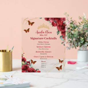 Rouge Floral Quinceanera Anniversaire Bar Menu Boi