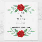 Rouge Floral Végétal Feuillage Mariage Étiquettes  (Étiquettes simples)