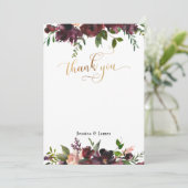 Rouge foncé Bourgogne Floral Or plat Carte de reme (Debout devant)