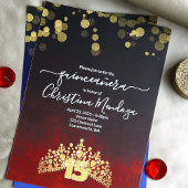 Rouge foncé, Gold Tiara Quinceanera Invitation