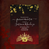 Rouge foncé, Gold Tiara Quinceanera Invitation