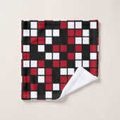 Rouge foncé, noir, blanc Carrés de mosaïque aléato (Gant de toilette)