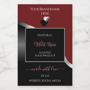 Rouge foncé Noir Wavy Coeurs d'argent Étiquettes d