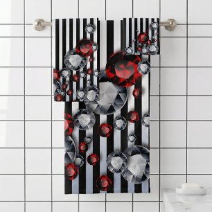 Rouge Glam Rubis Diamant Rayures Noires et Argenté