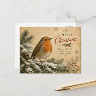 rouge-gorge sur un arbre carte de Noël