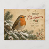 rouge-gorge sur un arbre carte de Noël (Devant)