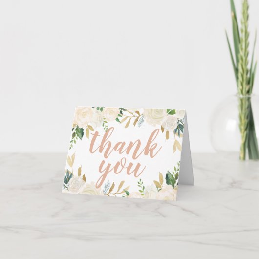 Rouge Goud en Groene Bloem Bruiloft Script Bedankkaart (Voorkant)