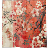 Rouge gras et crème Sakura rideau de douche (Devant)
