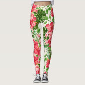 Rouge Hibiscus Fleur Blanc Arrière - plan leggings (Devant)