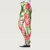 Rouge Hibiscus Fleur Blanc Arrière - plan leggings (Gauche)
