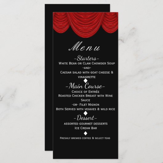 Rouge HOLLYWOOD rideaux élégant Glam Party Menu (Devant / Derrière)