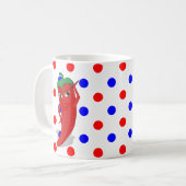 Rouge Hot Pepper Diva Rouge Bleu Pois Café Mug (Devant gauche)