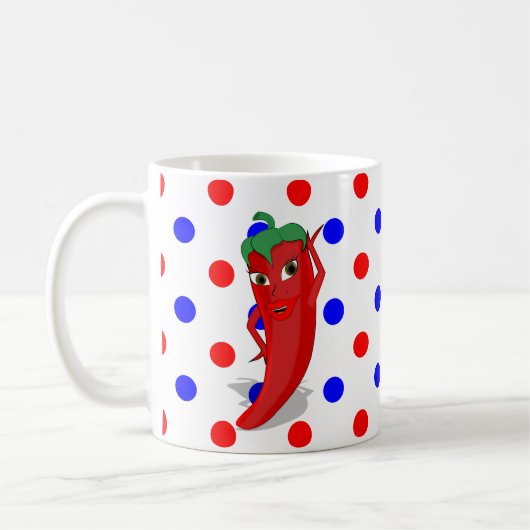 Rouge Hot Pepper Diva Rouge Bleu Pois Café Mug (Gauche)