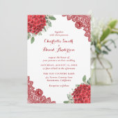 Rouge Hydrangea Floral Faire-part de mariage dente (Debout devant)