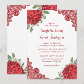 Rouge Hydrangea Floral Faire-part de mariage dente (Devant / Derrière)