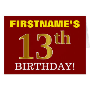 Rouge, Imitation Or "13e anniversaire" Carte d'ann